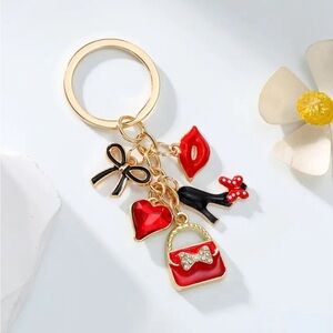 Chic Gold and Red Charm Keychain